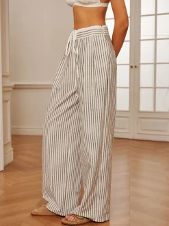 Cotton & Linen Pinstripe Drawstring Pants