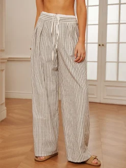 Cotton & Linen Pinstripe Drawstring Pants