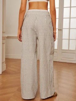 Cotton & Linen Pinstripe Drawstring Pants
