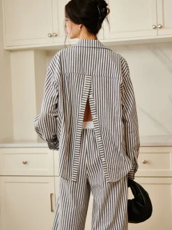 Cotton & Linen Pinstripe Loose Shirt