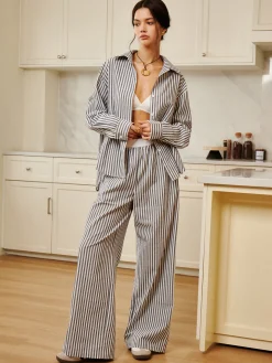 Cotton & Linen Pinstripe Loose Shirt