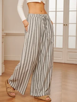 Cotton & Linen Pinstripe Drawstring Pants