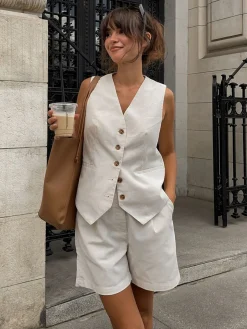 Cotton & Linen Pockets Shorts Set