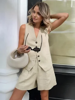 Cotton & Linen Pockets Shorts Set