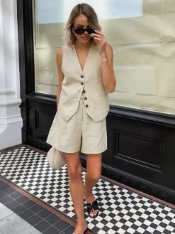 Cotton & Linen Pockets Shorts Set