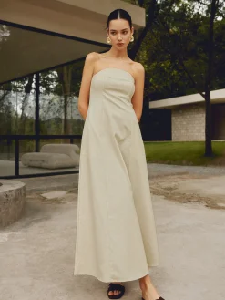 Cotton & Linen Shirred Pocket Long Dress