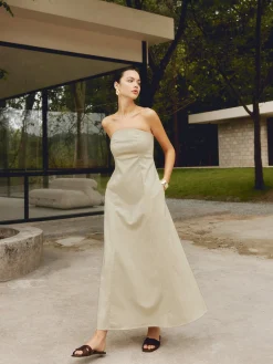 Cotton & Linen Shirred Pocket Long Dress