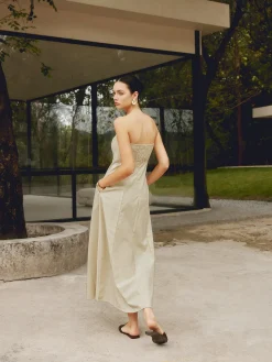 Cotton & Linen Shirred Pocket Long Dress