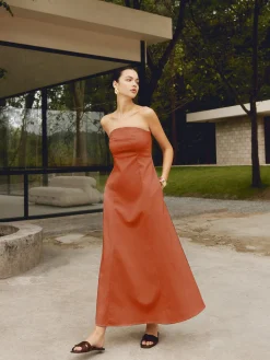 Cotton & Linen Shirred Pocket Long Dress