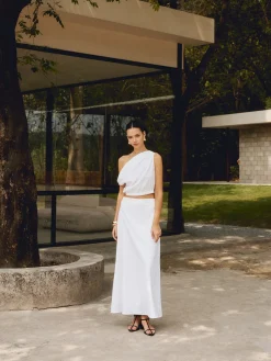 Cotton & Linen Solid Maxi Skirt