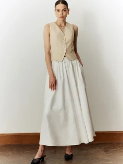 Cotton & Linen Solid V-Neck Vest