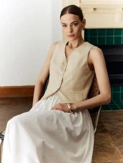 Cotton & Linen Solid V-Neck Vest