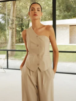 Cotton & Linen Styling Asymmetric Pockets Pants Set