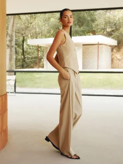 Cotton & Linen Styling Asymmetric Pockets Pants Set