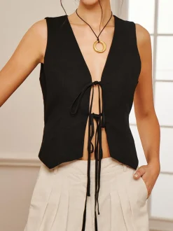 Cotton & Linen Tie-Detail Vest Top