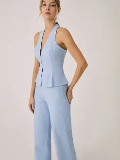 Cotton & Linen Vest With Straight Leg Pants Set
