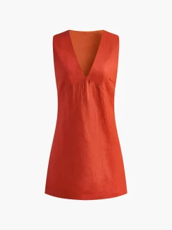 Cotton & Linen V-Neck Short Dress