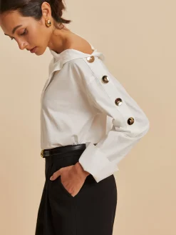 Cotton Asymmetrical Metal Button Shirt