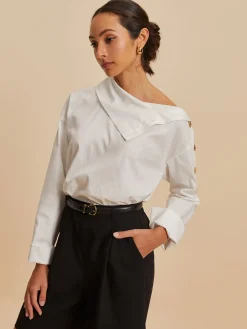 Cotton Asymmetrical Metal Button Shirt