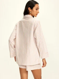 Cotton Blends Lapel Pinstripe Shorts Set