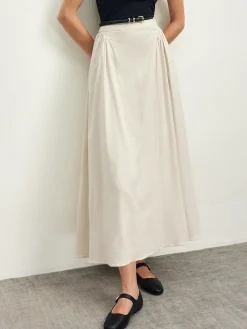 Cotton Blends Pleated Skirt Without Belt
