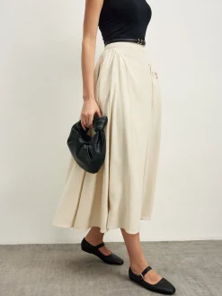 Cotton Blends Pleated Skirt Without Belt