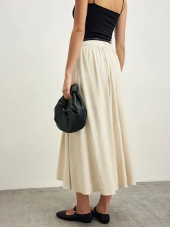 Cotton Blends Pleated Skirt Without Belt