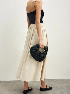 Cotton Blends Pleated Skirt Without Belt