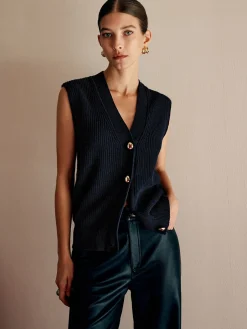 Cotton Blends Ribbed Sweater Vest