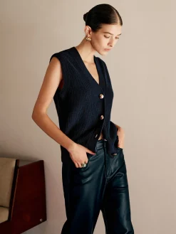 Cotton Blends Ribbed Sweater Vest