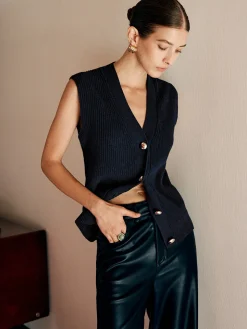 Cotton Blends Ribbed Sweater Vest