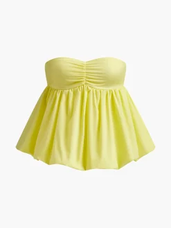 Cotton Blends Shirred Bubble Blouse
