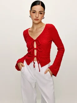 Cotton Blends Tie Front Soft Blouse