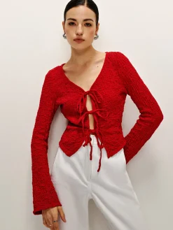 Cotton Blends Tie Front Soft Blouse
