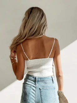 Cotton Button-Front Lace Trim Cami Top