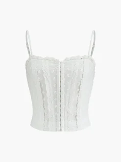 Cotton Button-Front Lace Trim Cami Top