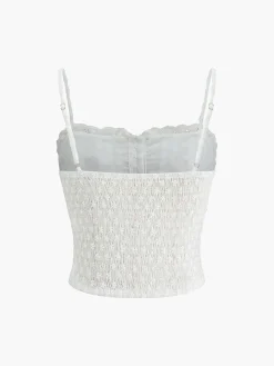 Cotton Button-Front Lace Trim Cami Top