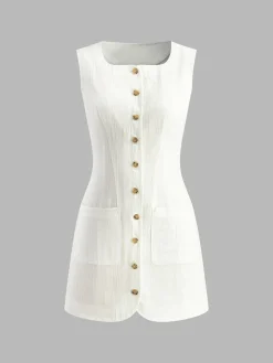 Cotton Button-Front Short Dress
