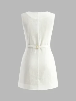 Cotton Button-Front Short Dress