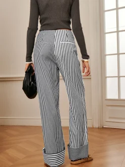 Cotton Contrast Binding Pinstripe Pants