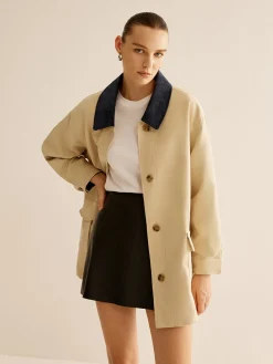 Cotton Contrast Collar Button Jacket