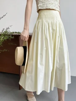 Cotton Creamy Pleated Maxi Skirt