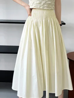 Cotton Creamy Pleated Maxi Skirt