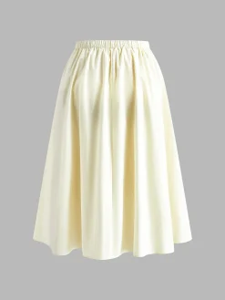 Cotton Creamy Pleated Maxi Skirt