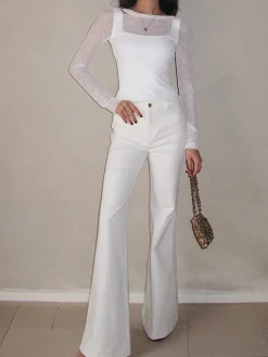 Cotton High-Waist Bootcut Pants