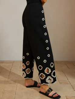 Cotton Hollow Embroidered Cropped Pants