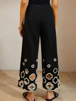 Cotton Hollow Embroidered Cropped Pants