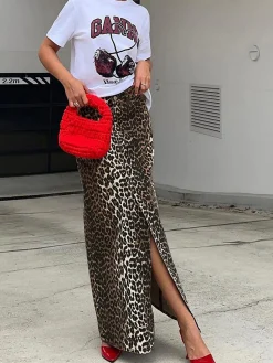 Cotton Leopard Print Split Midi Dress