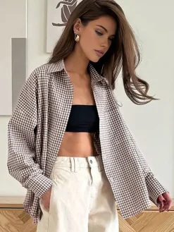Cotton Plaid Lapel Versatile Shirt