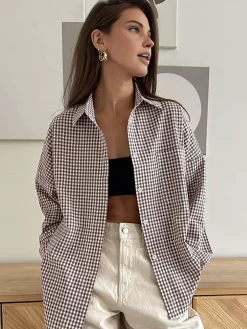Cotton Plaid Lapel Versatile Shirt